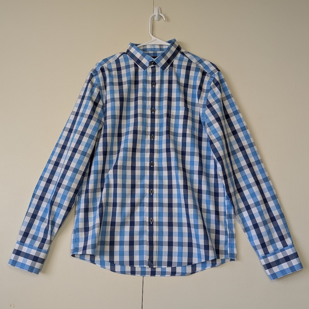 UNTUCKit Men's Wrinkle Free Hudson Button Up Shirt‎ Navy Gingham Check Slim Fit